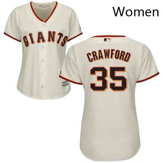 Womens Majestic San Francisco Giants 35 Brandon Crawford Authentic Cream Home Cool Base MLB Jersey